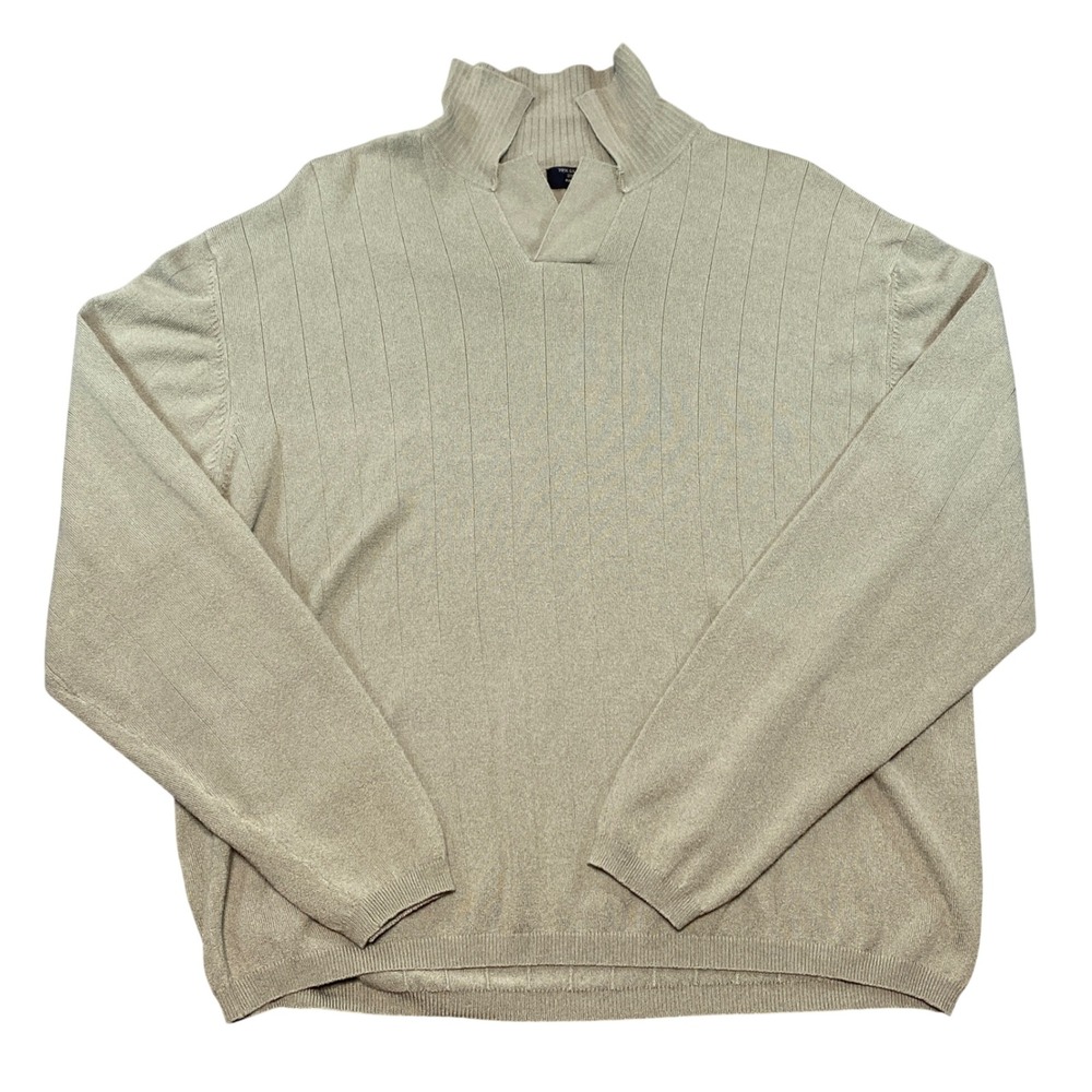 Johnnie Walker‎ Mens Silk Blend Ribbed Split Mock Neck Sweater Sage Green Small